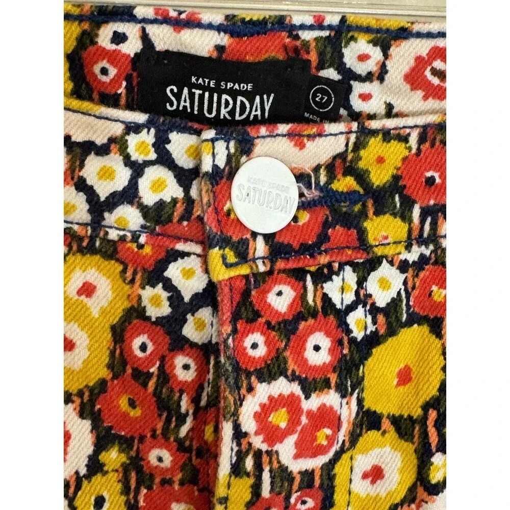 Kate Spade Saturday Red Yellow Floral Denim Stretch Boho Jeans Women's Sz 27